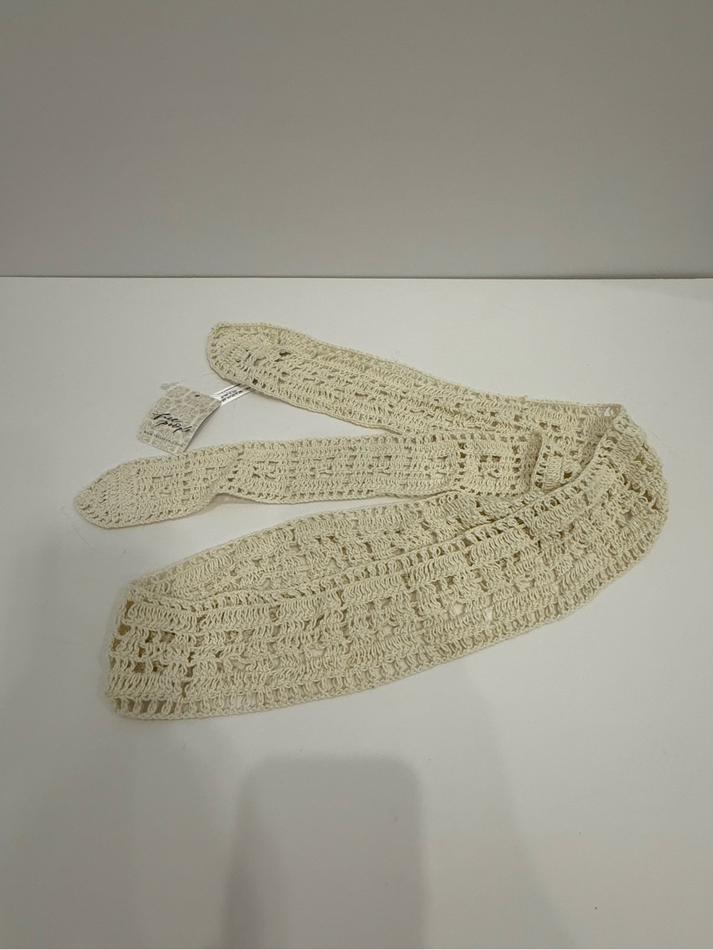 NWT Free People Crochet Scarf /Belt in Off White Boho Hippie Cottage Fairy